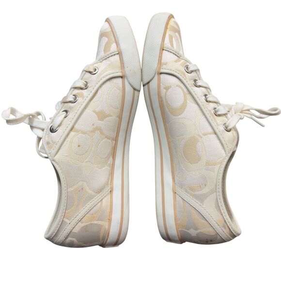 Coach Dee Optic C Low Top Fashion Sneakers Womens 8.5 Tan White Canvas Lace Up - Picture 2 of 10